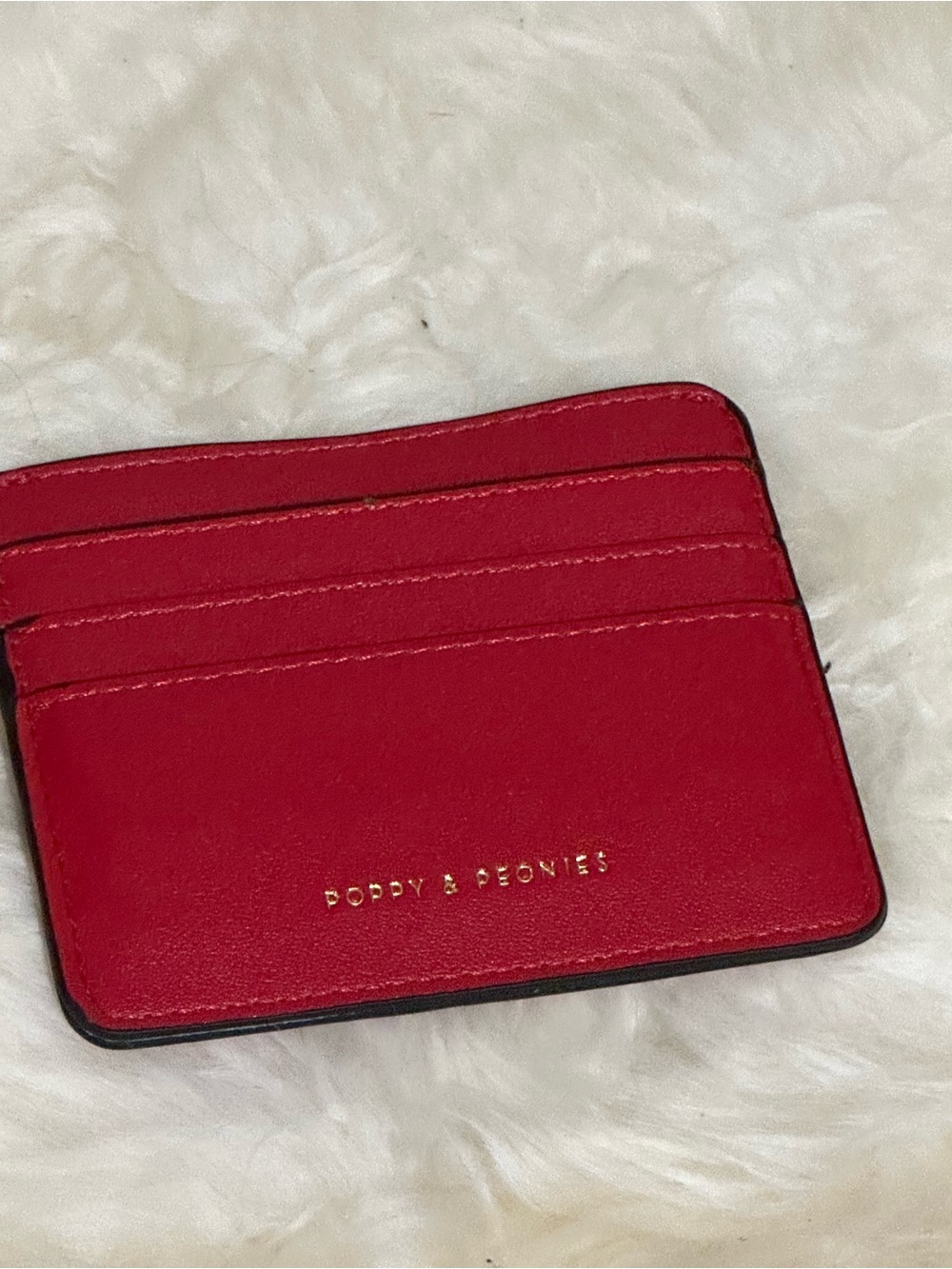 Poppy & Peonies Red Leather Card Case with Gold Logo